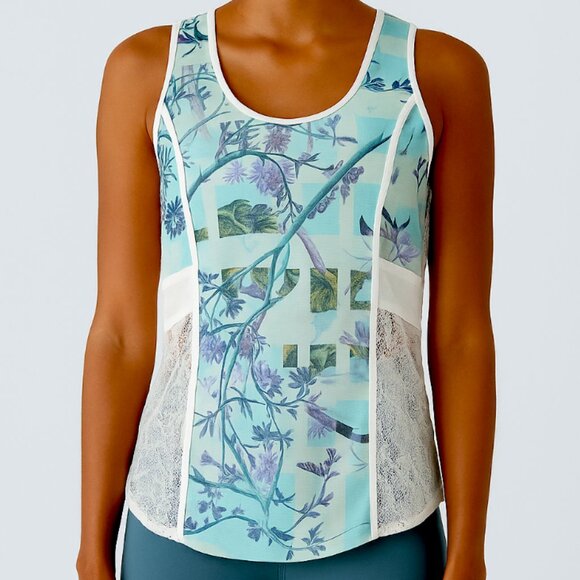 BCBGeneration | Botanical Lace Insets Tank Top in Aquashell Multi	| Size Medium - Picture 1 of 10